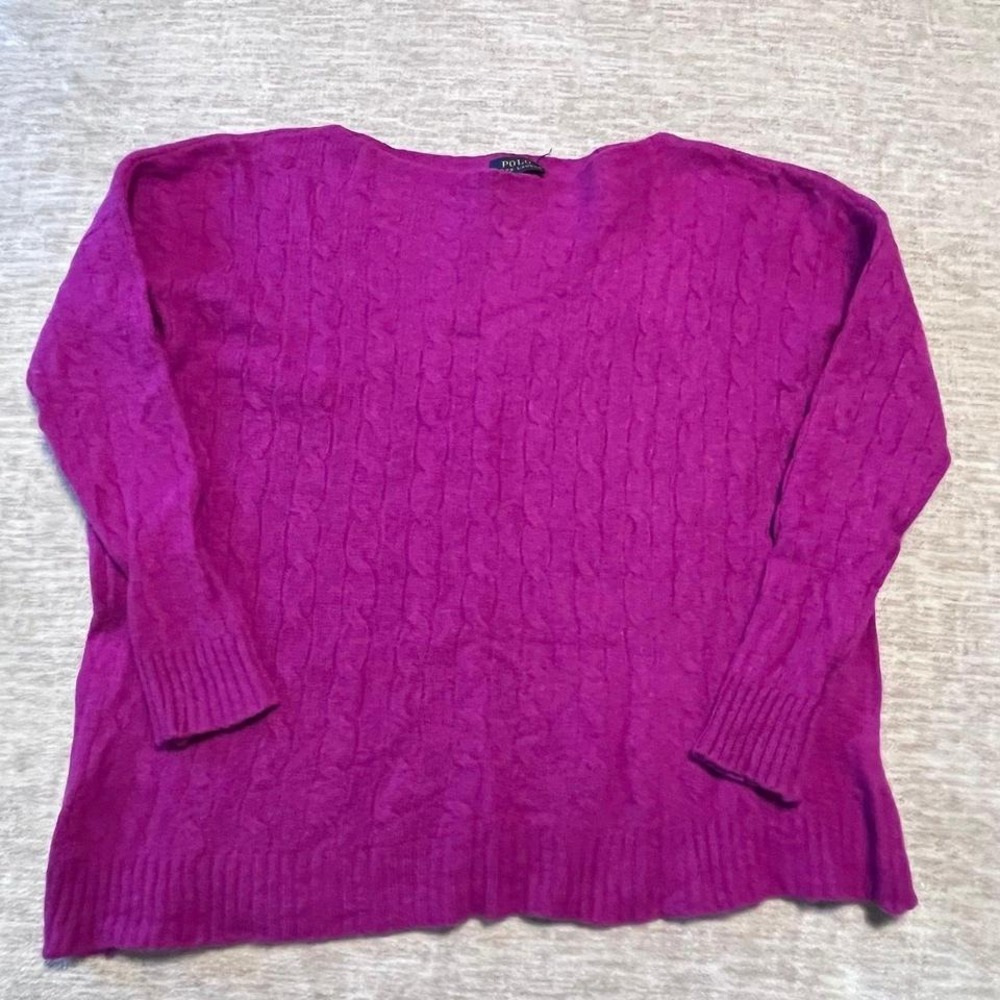 Polo Ralph Lauren Women's Cable Knit Sweater Purple Fuchsia Merino Wool Cashmere